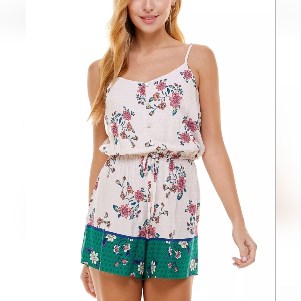 Kingston Grey Womens Cream Tie Spaghetti Strap Romper Junior XXL